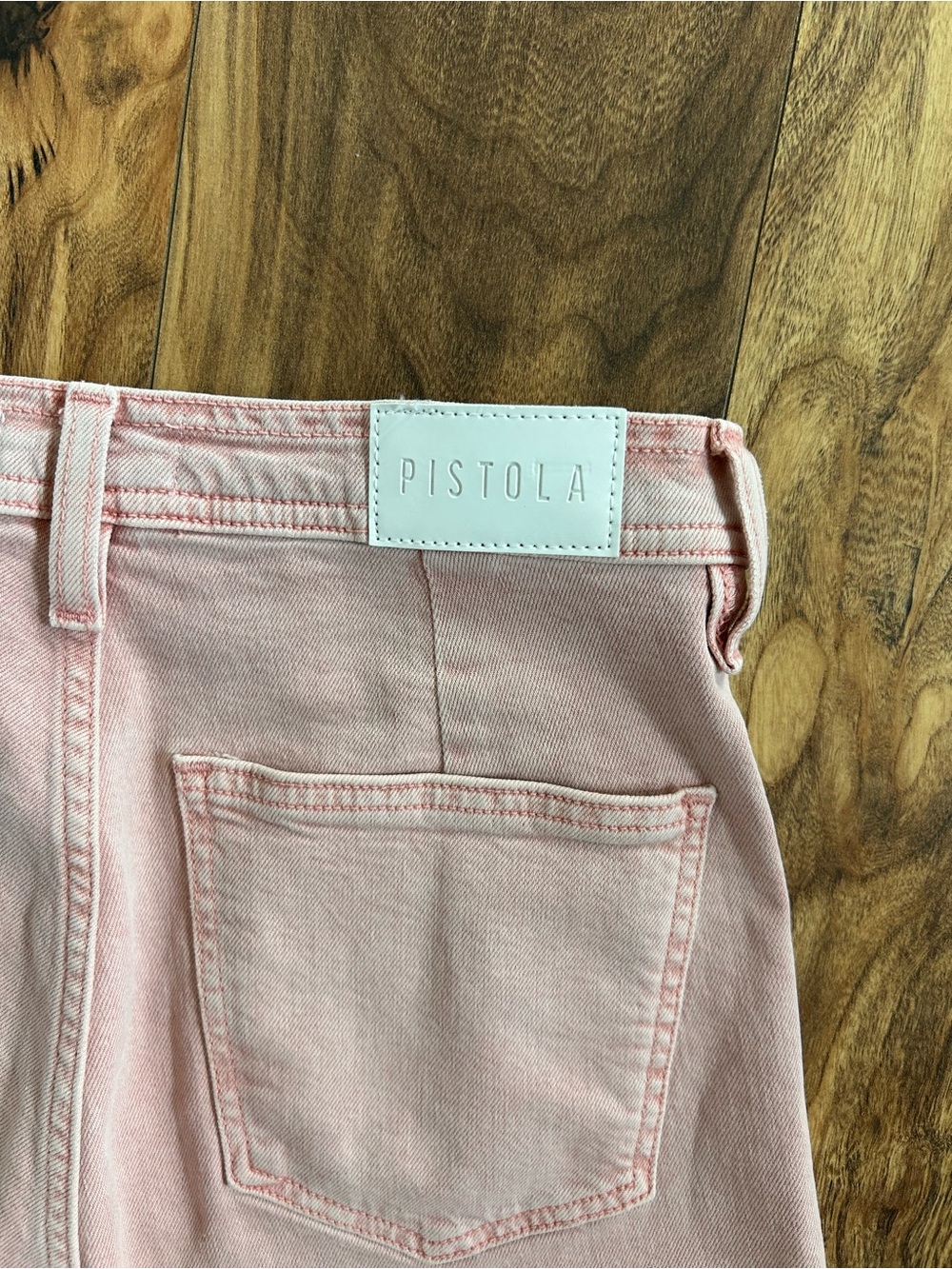 Pistola Penny Crop Light Pink Wide Leg Jeans Sz 27 US 4 High Rise Raw Hem - Picture 5 of 6
